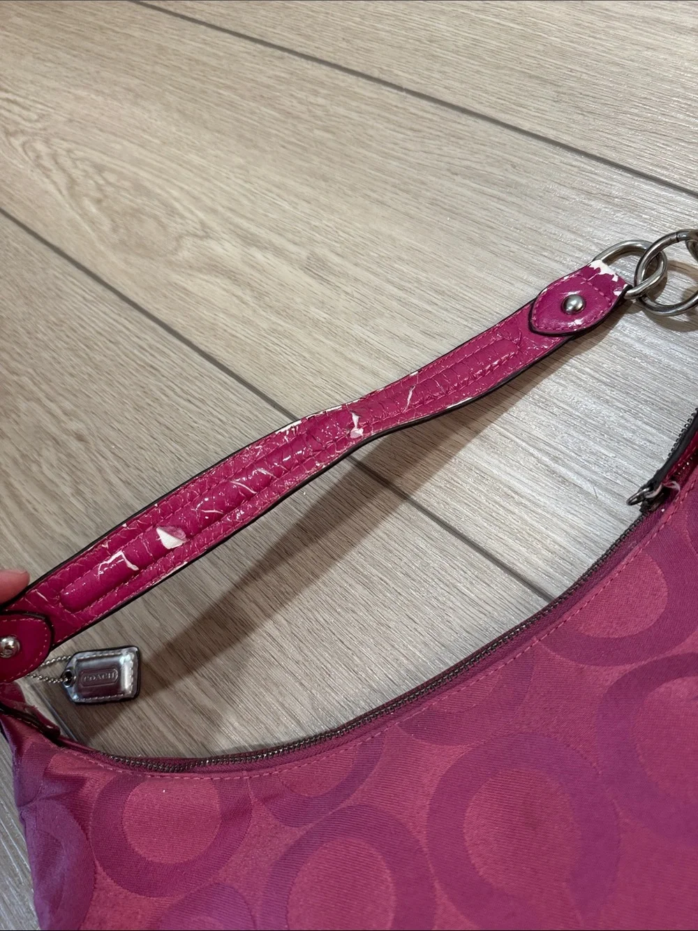 COACH Y2K Distressed Madison Signature Optic Pink Satin Shoulder Hand Bag
